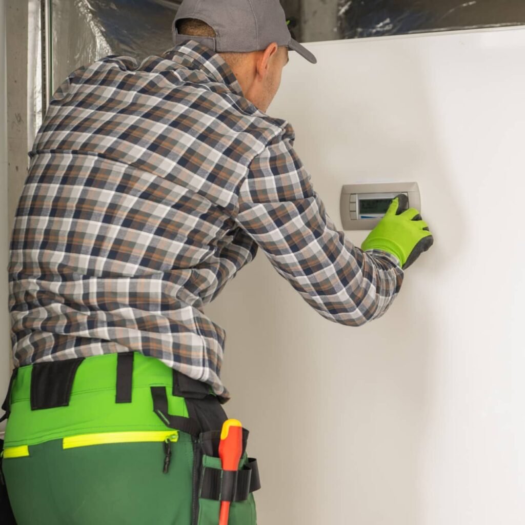 Technicien ajustant un thermostat de chauffage à Rouen